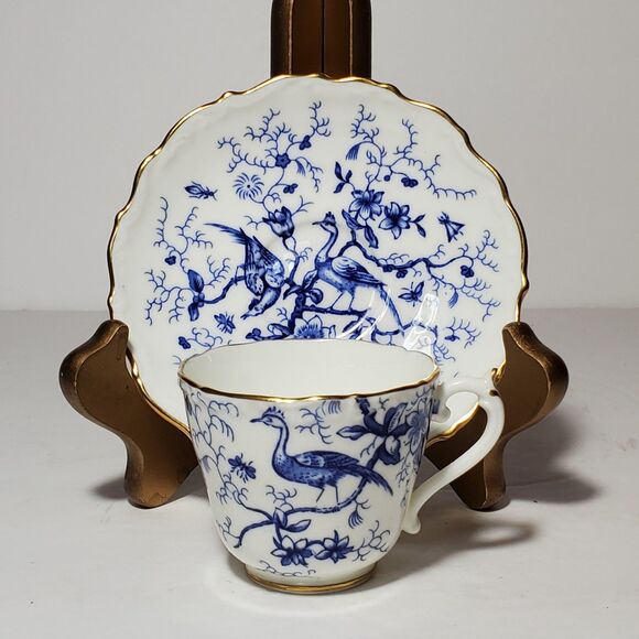 Coalport Demitasse (Small) Cup and Saucer Cairo Blue Birds - Picture 9 of 10